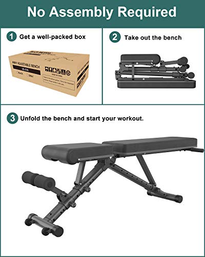 BARWING Adjustable Weight Bench- 800 lbs Folding Full Body Workout Bench with Dragon Flag, Automatic Lock Multi-Purpose Incline/Flat/Decline Bench for Home Gym Strength Training Black