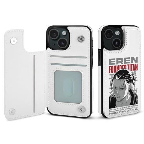 iPhone15用ケース 手帳型 進撃の巨人 エレン・イェーガー スマホケース 財布型 アイフォン15用ケース おしゃれ 軽量 背面 携帯カバー カード収納 スタンド機能 PUレザー 耐衝撃