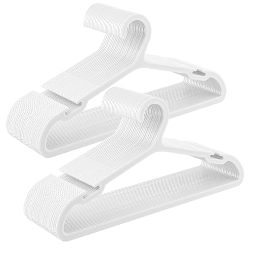 SONGMICS Clothes Hangers, Pack of 50, Plastic Hangers, with Wide Shoulder Notches, Space-Saving Coat Hangers, 16.4 Inches Wide, for Closet, Cloud White UCRP010W01