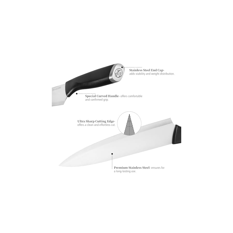 Black-Knife-Set-with-Block-7-Pieces-Sharp-Knife-Block-Set-with-Stainless-Steel-Blade-and-Ergonomic-Handle-Chef-Slicing-Bread-Utility-Paring-Knife-Kitchen-Scissors-and-Wooden-Block Diamosteel Black Knife Set with Block, 7 Pieces Sharp Knife Block Set with Stainless Steel Blade and Ergonomic Handle, Chef, Slicing, Bread, Utility, Paring Knife, Kitchen Scissors and Wooden Block