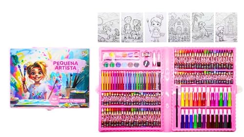 Maleta de Pintura Infantil 168 Itens Pequena Artista Desenho Material Escolar Presente para Crianças 168