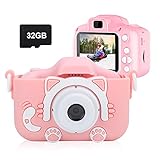 COKUTA Kids Camera for Girls, 1080P HD Toddlers Digital Video Record Camera for Birthday with 32GB SD Card, 2 Inch IPS Screen Toy Cameras for 3 4 5 6 7 8 9 Years Olds, Pink
