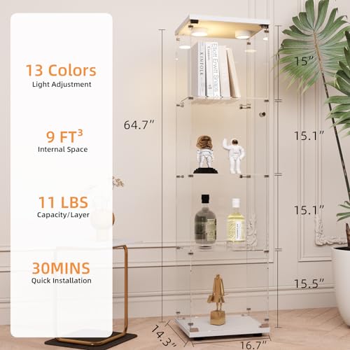 Image of LFT HUIMEI2Y 4-Tier Glass Display Cabinet with LED&Lock, Display Case White