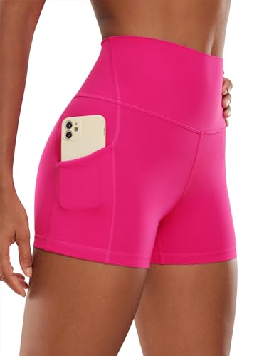 CRZ YOGA Womens Butterluxe Biker Shorts with Pockets 3 Inches - High Waisted Volleyball Workout Athletic Yoga Granita Pink Medium