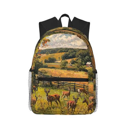 Mochila para laptop negra con estampado de ciervos talla única para universidad y viaje