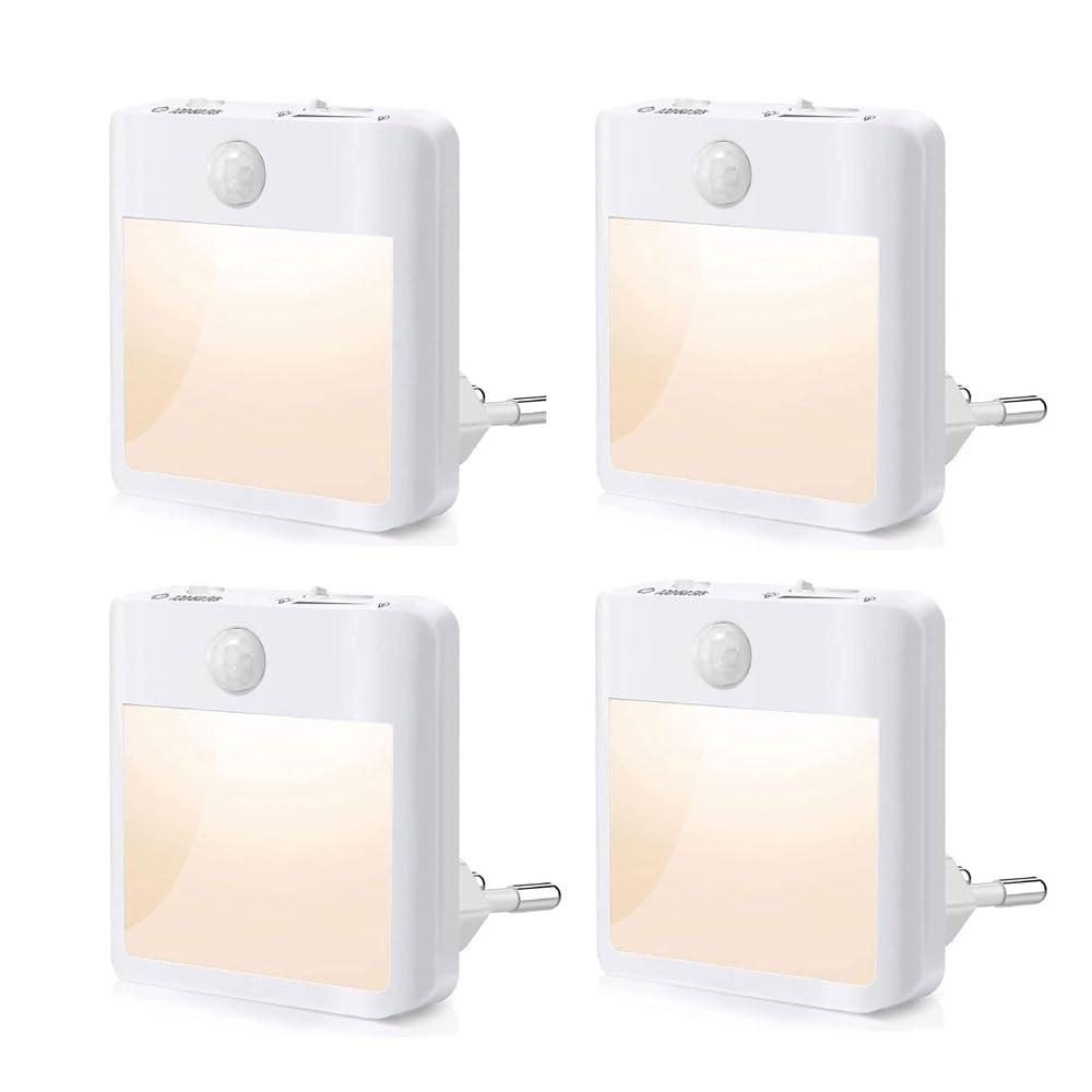 Gydcbhy 3000K Warm White Light Plug And Play Night Light Light Control Induction LED Eye Protection Night Light No Wiring Required Sleep Light Reading Light Cabinet Light Emergency Light 4 Pack