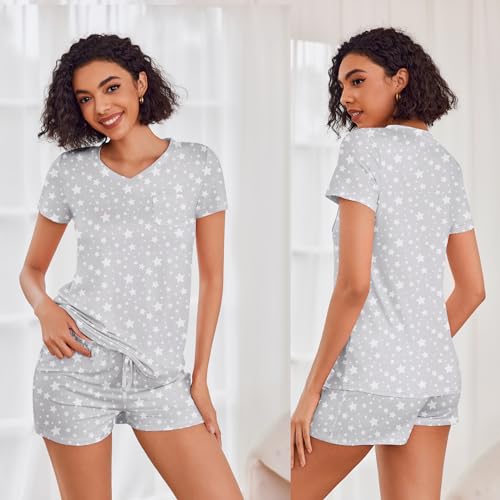 Image of Ekouaer Womens Pajama Sets Short Sleeve Pajamas for Women Sets Soft Lounge Sets Casual V Neck Sleepwear PJS