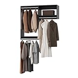 ROOMTEC Modular Closet System, 49' Wall-Mounted Closet Organizer with Hanging Rods, Wooden Tower for Walk-In Closets, Wardrobe Storage Kit, Black