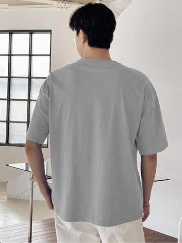 Image of LEOTUDE Half Sleeve Oversized Tshirt for Men, Round Neck Cottonblend Drop Shoulder Solid T-Shirt