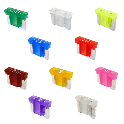 K24-Minisicherung LP: 10 x Flachstecksicherung LP 58V, Teck, Höhe ca. 8,7 mm, Breite ca. 10,9 mm, 2 A bis 30 A