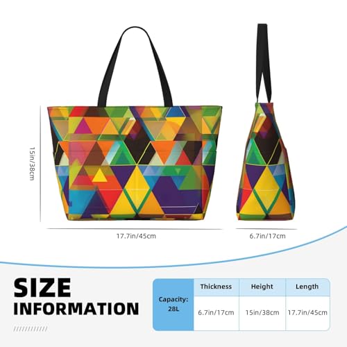 Colorful Geometric Print Large Beach Tote Bag Women Waterproof Sandproof Zipper Beach Tote Bag For Pool Gym Grocery Travel With Wet2