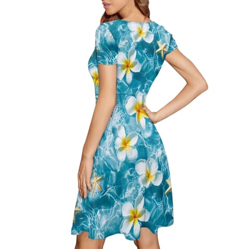 Image of HUGS IDEA Womens Puffy Swing Midi Dress Round Neck Short Sleeve Party A-Line Dresses