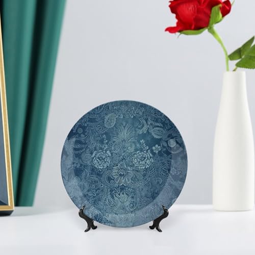 Plato decorativo de cerámica azul floral hueso 6 pulgadas miniatura 6