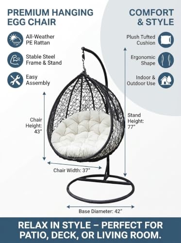 Image of Universal Furniture Single Seater Swing Chair with Stand, Cushion and Hook (Rattan)