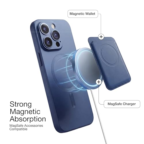 Image of amazon basics Premium Mag-Safe Case for iPhone 14 Pro Max | Shockproof & Anti-Scratch Cover | Soft Silicone with Wireless Charging | Camera Lens Guard - Blue