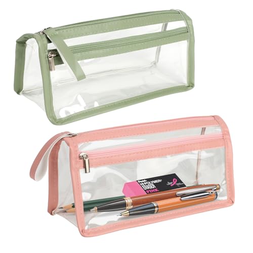KAHOUI 2 Piezas Estuche Transparente de Doble, Estuches Escolares, PVC Bolsas Transparentes, Neceser Bolso Transparente Estanco, Estuche Grande Pencil Case para Niños Adultos Profesores (Rose)