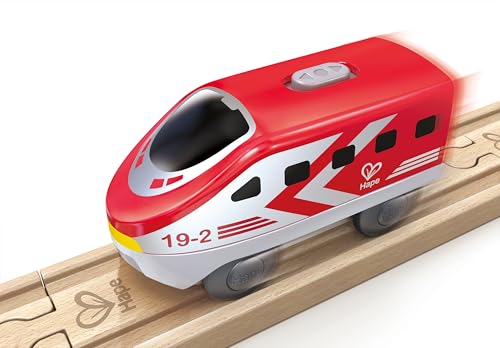 Hape(ハペ) 電池で走る!特急電車(レッド) 10×3.5×5.2cm 3才以上 木製 おままごと おもちゃ E3786