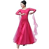 Vestido de Baile de salón para Mujer, Manga de Encaje, competición Profesional, Vestido de vals Moderno, Ropa de actuación (Pink,L)