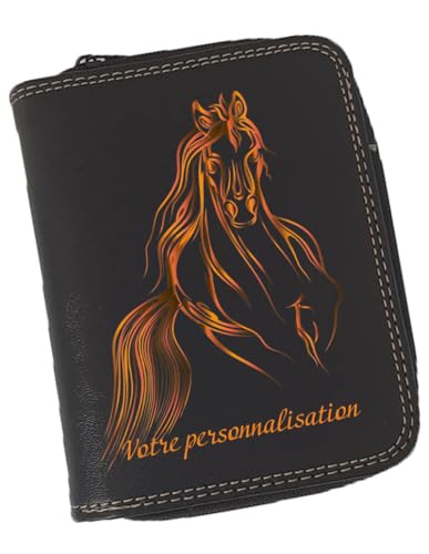 Syl'la Porte Monnaie Porte Carte Noir pour Femme (Cheval personnalisé avec prenom)