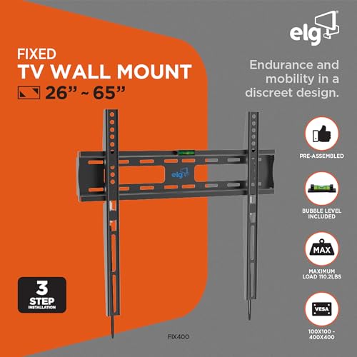 Image of ELG TV Wall Mount 32 to 77 Inches| Heavy Duty Flat LED /HD /Smart Screens /Curved Wall Stand |VESA 100x100 to 400x400, Auto-Lock+Bubble|Universal FIX400.