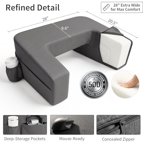 Image of septsun 28 inch Oversized Lap Desk Pillow, Couch Laptop Desk for Big and Tall | Dark Gray 28 inch Massive Soft Foam Workstation; Spacious Ultra-wide Surface, Supreme Comfort for Heavy Set Plus Size Adults