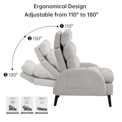 HCHAIRH Accent Chair with Ottoman Set, Reading Chair with Ottoman Storage and Adjustable Backrest, Modern Comfy Lounge Chair and Ottoman with Side Pocket for Living Room Bedroom,Light Grey