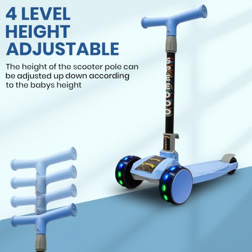 Image of NHR 3-Wheel Kick Scooter for Kids with Adjustable Height, Smart Tilt-to-Steer Balance Control, Heavy Duty PU Wheels & Rear Foot Brake (Blue)