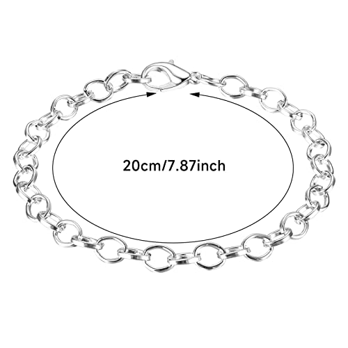 Housweety HS-M46144 12 Silver Plated Chain Bracelets Fit Clip On Charm 20Cm(7-7/8")，Lobster Clasp Link Chain Bracelets thumb #3