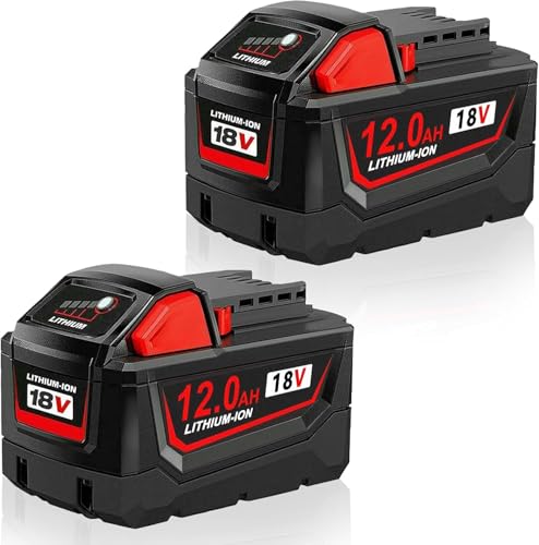 12000mAh Li-ion Ersatzakku für Milwaukee Akku 18V 12Ah Kompatibel mit Milwaukee M18 Akku M18B 48-11-1840 48-11-1828 48-11-1820 48-11-1815 48-11-1850 (2 × 12.0Ah)