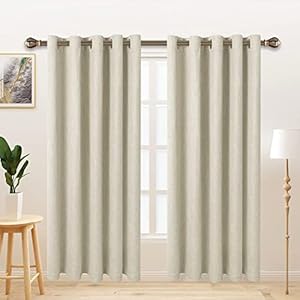LORDTEX Linen Look Textured Blackout Curtains with Thermal Insulated Liner – Heavy Thick Grommet Window Drapes for Bedroom, 70 x 95 Inches, Ivory, Set of 2 Panels
