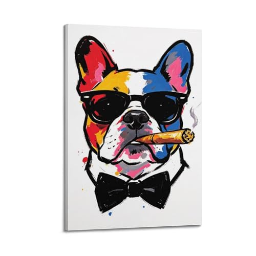 Chien graffiti coloré pour embellir une pièce sombre et un mur blanc vide