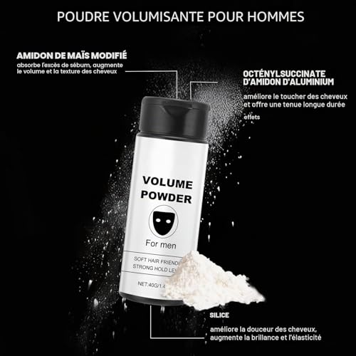 Poudre Volume Cheveux, Poudre Texture Cheveux Homme, Spray Poudre Volume Cheveux, Ingrédients Naturels Purs, Texture Mate, Tenue Longue Durée (1, 40g) – vue 3