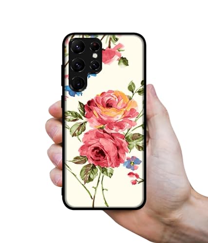 Image of Vintage Painting Flower Design Premium 2D Printed Metal Back Case Cover for Samsung Galaxy S22 Ultra 5G
