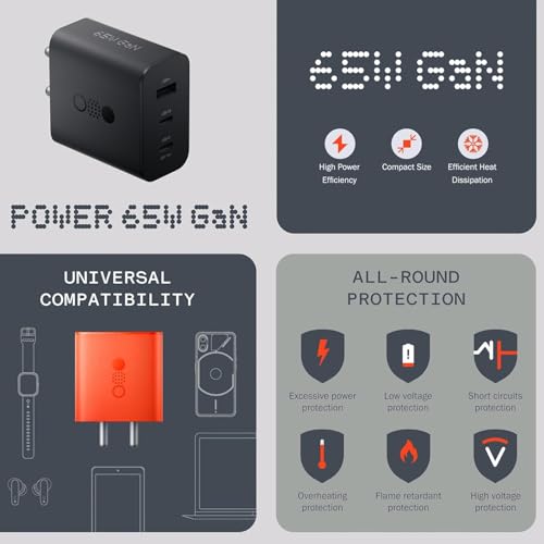Image of CMF by Nothing 65W GaN 3A Multiport PD Charger, Compatible with Nothing Phones, Orange