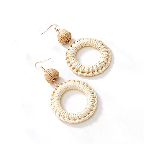 Boho Raffia Ball Long Earrings Multicolor Handmade Dangle Drop Earrings Bohemian Summer Beach Rattan Earrings