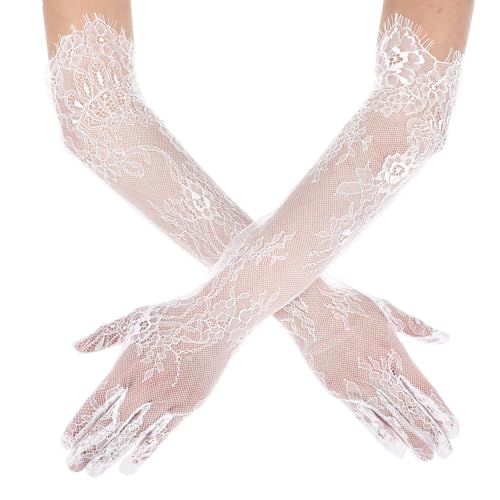 Lace Gloves Women Elegant Floral Mesh Tulle Sheer Long Tea Party ...