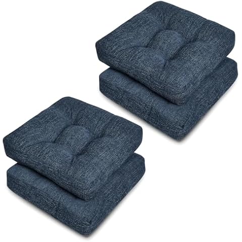 Wellsin Chair Cushions for Dining Chairs, Kitchen Chair Cushions Set of 4, Tufted Chair Pads with Non-Slip Bottom, 16"x16"x4", Navy Cover