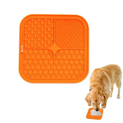 Image of Licking Mat for Dogs and Cats | Premium Lick Mat Suction Cups | Anxiety and Boredom Relief | Slow Feeding Mat Puzzle Toy | Food Grade Silicone Distraction Toy (Orange)