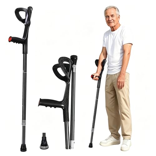 Image of Carbon Fiber Forearm Crutches for Adults, 1 Pcs, Lightweight Arm Crutches, Adjustable Elbow Crutches Height 57 inch-75 inch for 4'9 inch-6'2 inch Users, Heavy Duty with 2 Foot Pads, Up to 350 lbs