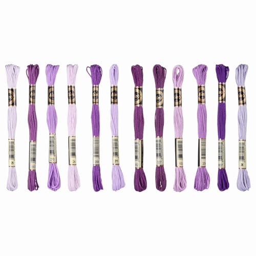 Image of PATIKIL 12 Skeins Embroidery Floss Polyester Embroidery Threads Bracelets String for Cross-Stitch Hand Embroidery, Light Purple