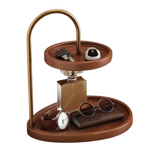 Bandeja de Madera, Organizador de Almacenamiento Vintage | Bandeja de Joyas de Doble Piso, Almacenamiento para Joyas, Reloj, Maquillaje, Gafas, salón peluquería, Mesa de Oficina en casa