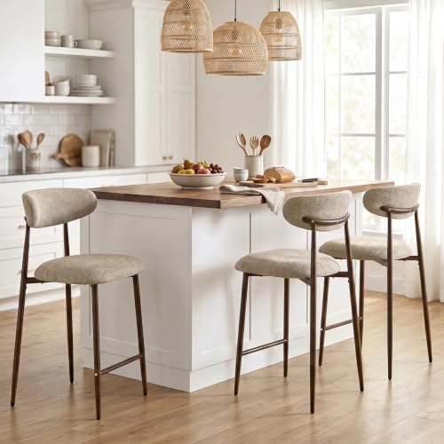 Ckaff Lot de 3 Tabouret de Bar, Chaise Bar Cuisine Haute 63.5cm, Tabourets de Comptoir en Chenille avec Dossier et Cadre en Métal, Tabouret de Bistrot pour...