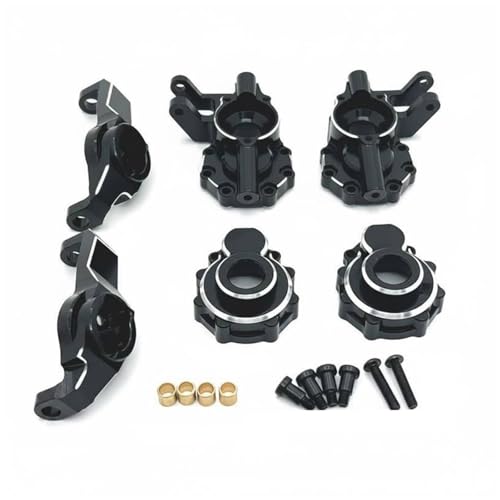 Gralara Kit de Cubos C y Manguetas de Dirección Coche RC Mecanizado CNC para Modelistas, Negro+Plata