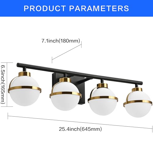 Image of SOLFART 4 Light Bathroom Vanity Light Vintage Bathroom Light Fixtures Over Mirror Brass Black Wall Sconce Bath Lighting