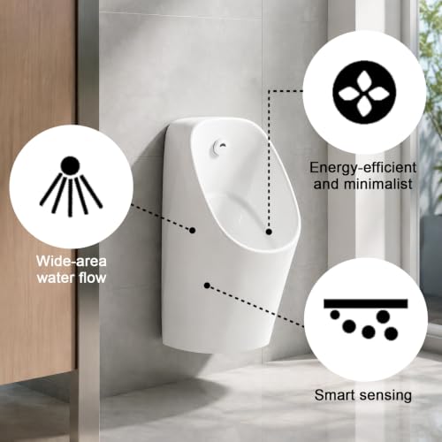 Orinal de pared, orinal cerámico de alta temperatura con guía de agua anti-salpicaduras y tapón de drenaje cerámico, ideal para baño, baño comercial y uso al aire libre (sin tapa, 62 cm / 24,4 pulgadas) miniatura 4