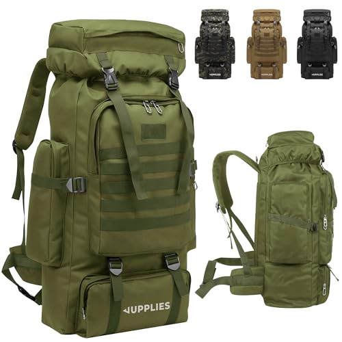 JUPPLIES Mochila Tactica Militar 80L – Oxford 600D Impermeable IPX5 con Sistema MOLLE, Cremalleras Reforzadas y Gran Capacidad para Senderismo, Camping, Crossfit, Gimnasio - Verde