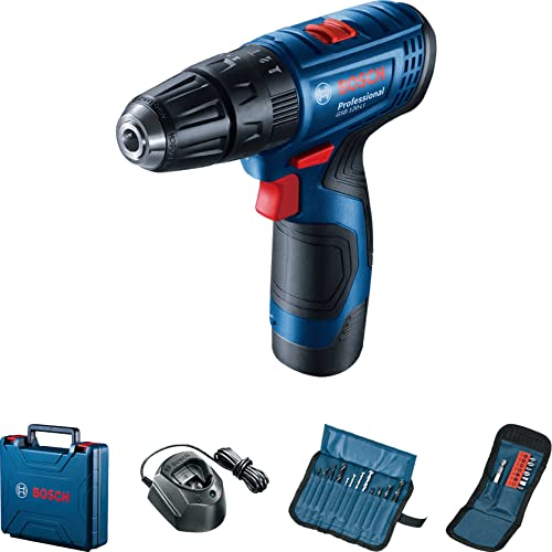 Bosch Professional Cordless Combi GSB 120-LI (1x2Ah Battery + 23pc Screwbit+Case) for screwdriving and drilling | Model: 06019G81L1 with 1 year warranty