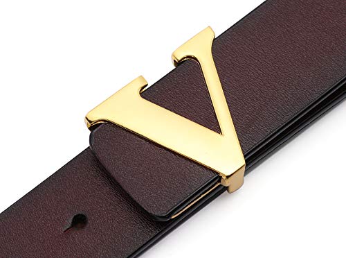 Yuangu Men'S Classic Gold/Silver V-Buckle Design Soft Calfskin Belt thumb #5