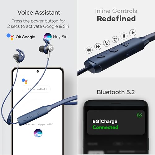 Image of GOBOULT EQCharge Bluetooth Earphones 32H Playtime, Zen ENC Mic, Dual Connectivity, Type C Fast Charging, 14.2mm Bass Driver, Made in India, IPX5 Silicon Neckband(Teal)