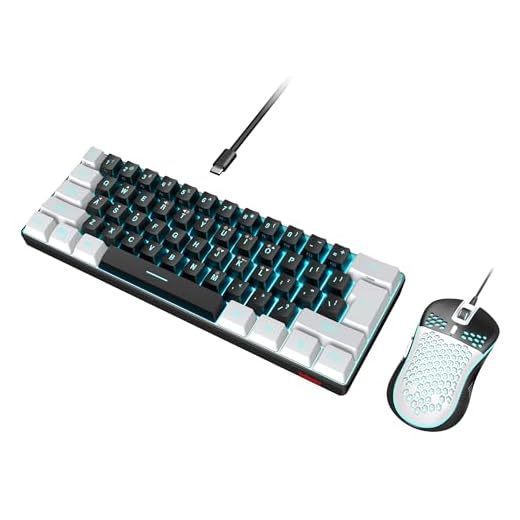 RedThunder Combo de 60% teclado e mouse para jogos, miniteclado retroiluminado RGB ultracompacto de 61 teclas, mouse óptico favo de mel leve de 7200 DPI, conjunto de jogos com fio RGB para PC, PS5,